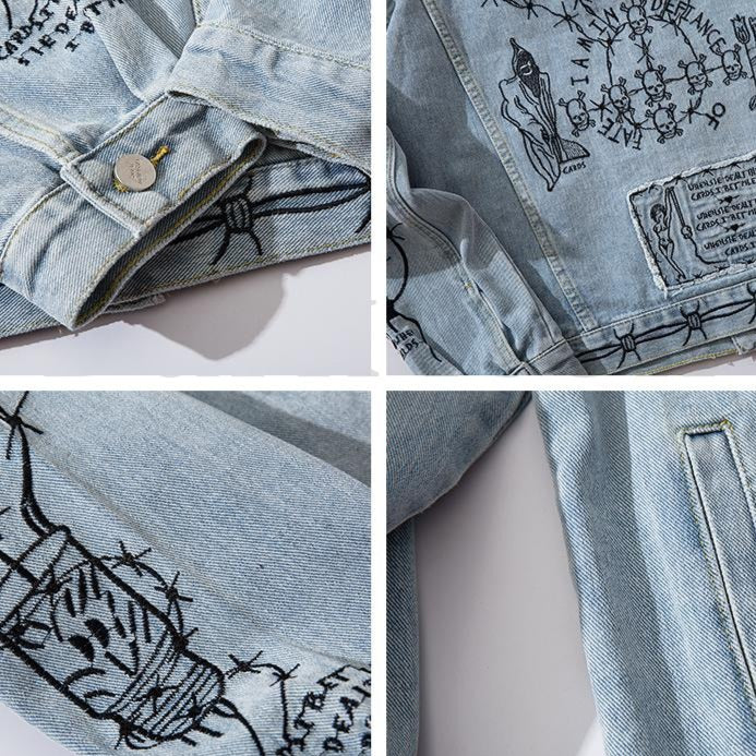 Dark Icon Embroidery Jean Jackets Turn-down Collar Men Street Hip Hop Jackets Casual Denim Jackets For Man URB1™ Vêtements Streetwear URB1™ Vêtements Streetwear dark-icon-embroidery-jea