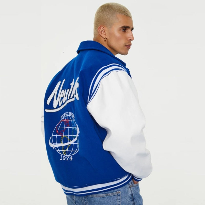 Neutrals Blue Varsity Bomber Jacket Man Contrast Sleeve PU Leather Coats Embroidery Jaded Casual London Baseball Jackets Women URB1™ Vêtements Streetwear URB1™ Vêtements Streetwear neut