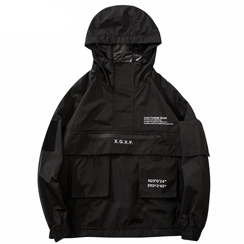 Men Hip Hop Streetwear Jacket Coat Black Windbreaker Cargo Jacket Pullover Harajuku 2021 Hooded Track Jacket Tactical Outwear URB1™ Vêtements Streetwear URB1™ Vêtements Streetwear men-h