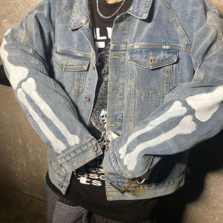 "SKELETON" Veste en jean demin Bleu - URB1™ - URB1™ Vêtements Streetwear mode boutique streetwear shop