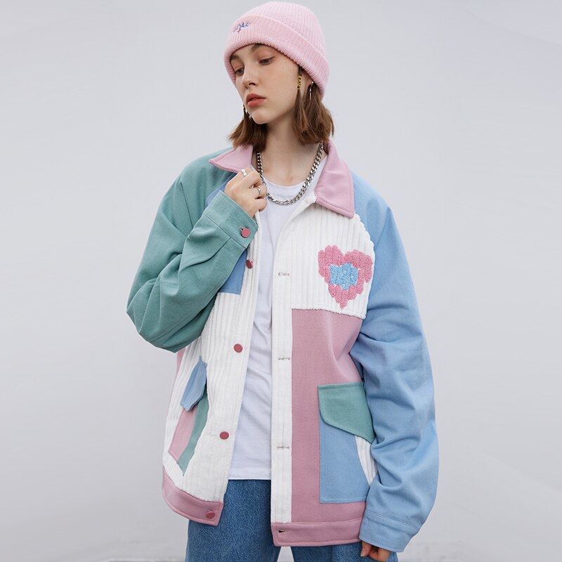 Hip Hop Streetwear Jacket Color Block Patchwork Heart Jacket 2021 Men Autumn Harajuku Cotton Casual Jacket Coat Pockets Outwear URB1™ Vêtements Streetwear URB1™ Vêtements Streetwear hip