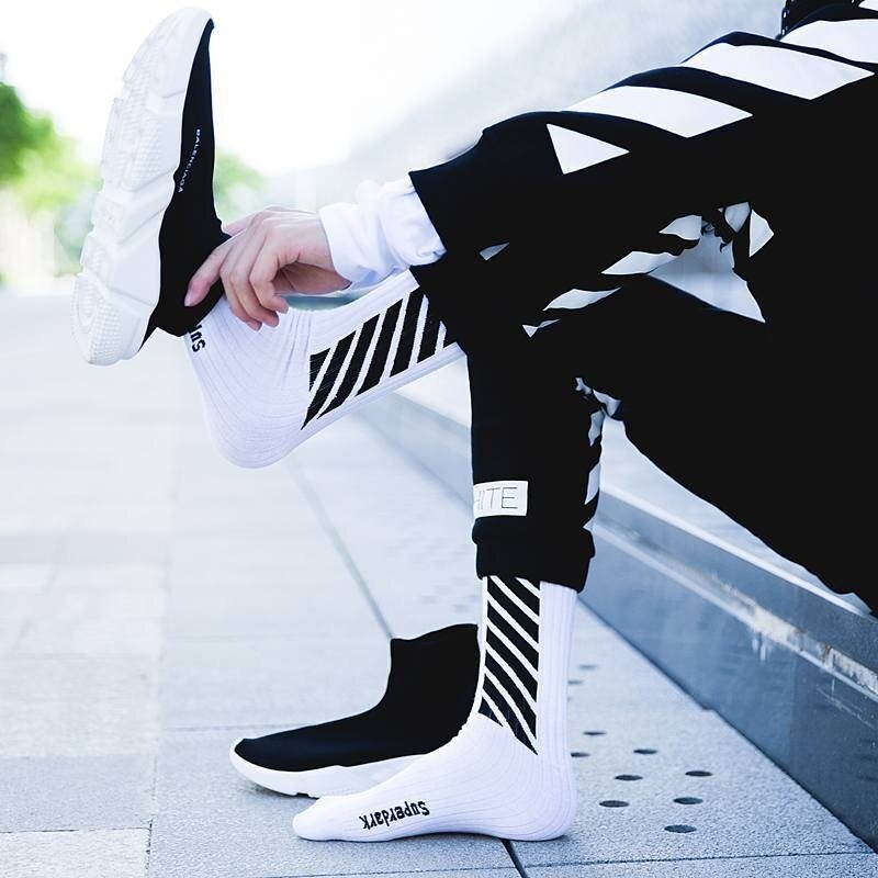 Streetwear Socks Men Stripe Compression Mens Sock White Black Happy Letter Crew Cotton Warm Korean Funny Novelty Harajuku Casual URB1™ Vêtements Streetwear URB1™ Vêtements Streetwear st