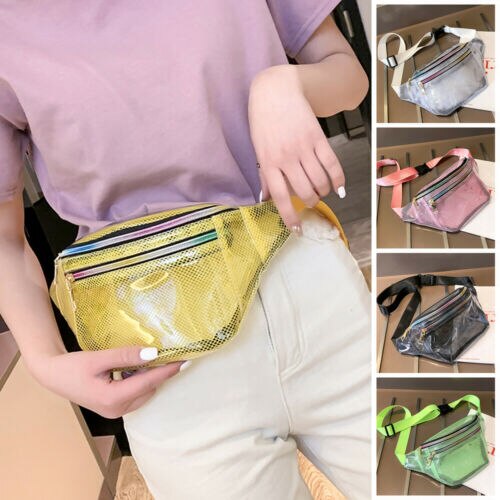 2019 Fashion Women PVC Grid Style Waist Bag Fanny Pack Bum Bag Travel Mash Purse Waist Bag Transparent Small Belt Bag Cool Packs URB1™ Vêtements Streetwear URB1™ Vêtements Streetwear 20