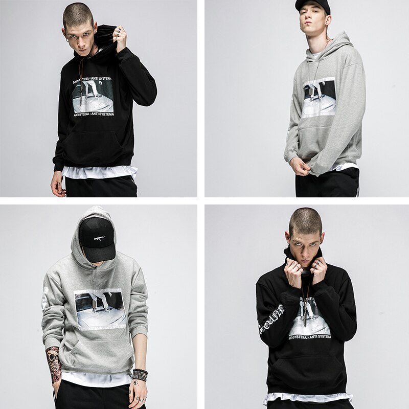 "ANTI-SYSTEMA" Sweatshirt hoodie à capuche Gris - URB1™ - URB1™ Vêtements Streetwear mode boutique streetwear shop