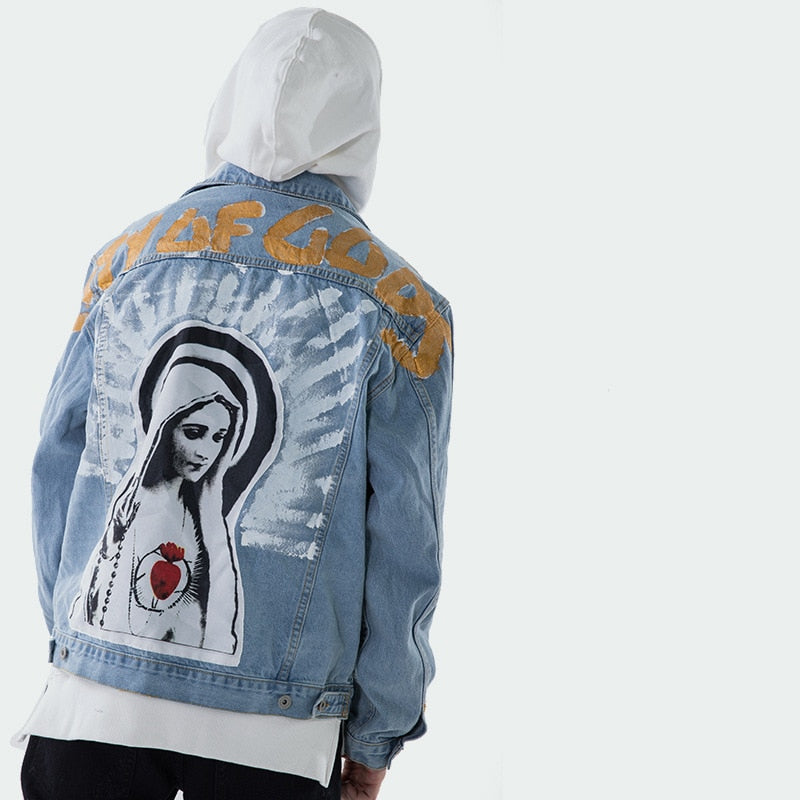 "CITY OF GODS" Veste en Jean bleu Imprimé - URB1™ - URB1™ Vêtements Streetwear mode boutique streetwear shop