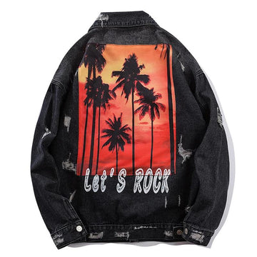 "LET'S ROCK" Veste en Jean Imprimé Streetwear Noir - URB1™ - URB1™ Vêtements Streetwear mode boutique streetwear shop