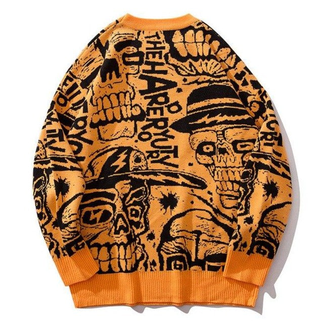 2019 Mens Sweaters Skull Print Streetwear Pullover O-neck Long Sleeve Hip Hop Men Autumn Harajuku Couple Sweaters Loose HZ137 URB1™ Vêtements Streetwear URB1™ Vêtements Streetwear 2019-
