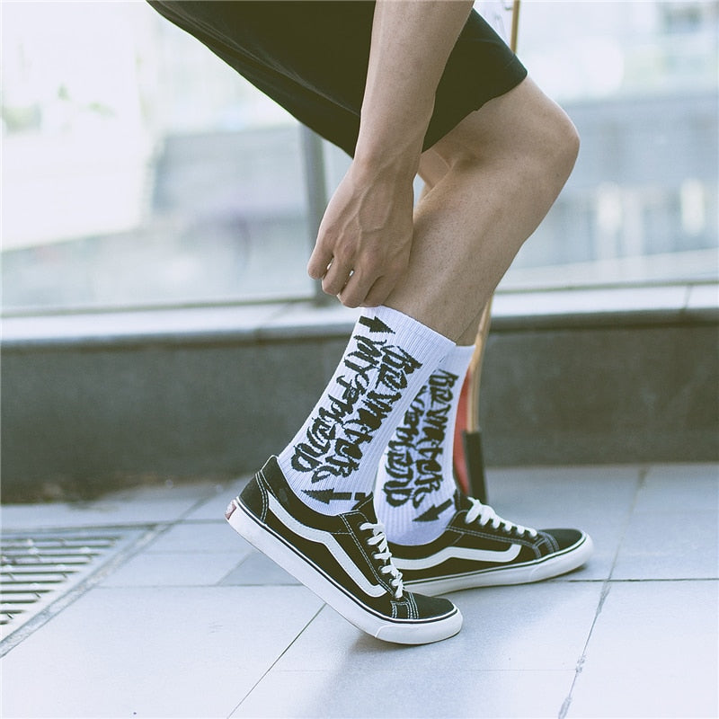 Harajuku Men's Humor Words Printing Socks Ulzzang Hip Hop Street Skateboard Unisex Crew Lovers' Happy Sokkem Dropship 2Pcs=1Pair URB1™ Vêtements Streetwear URB1™ Vêtements Streetwear ha