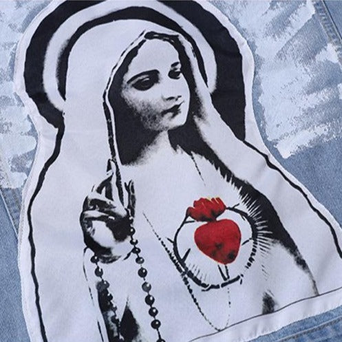 "CITY OF GODS" Veste en Jean bleu Imprimé - URB1™ - URB1™ Vêtements Streetwear mode boutique streetwear shop