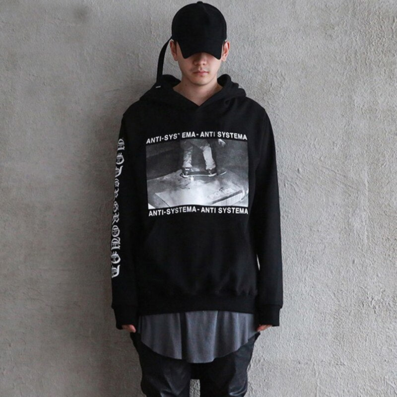 "ANTI-SYSTEMA" Sweatshirt hoodie à capuche Noir - URB1™ - URB1™ Vêtements Streetwear mode boutique streetwear shop