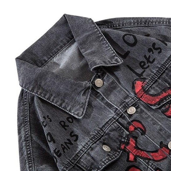 "LET'S ROCK" Veste en Jean Denim - URB1™ - URB1™ Vêtements Streetwear mode boutique streetwear shop