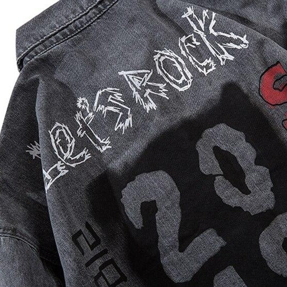"LET'S ROCK" Veste en Jean Denim - URB1™ - URB1™ Vêtements Streetwear mode boutique streetwear shop
