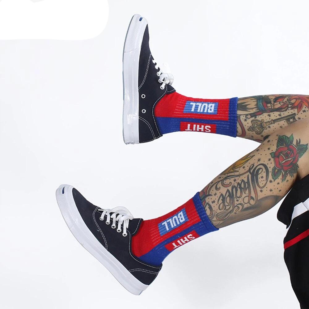 "BULLSHIT" Chaussettes Montantes Streetwear Rouge & Bleu - URB1™ - URB1™ Vêtements Streetwear mode boutique streetwear shop