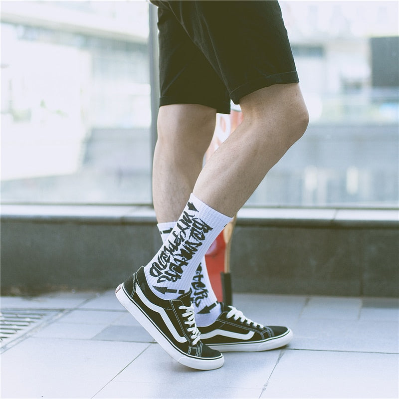Harajuku Men's Humor Words Printing Socks Ulzzang Hip Hop Street Skateboard Unisex Crew Lovers' Happy Sokkem Dropship 2Pcs=1Pair URB1™ Vêtements Streetwear URB1™ Vêtements Streetwear ha
