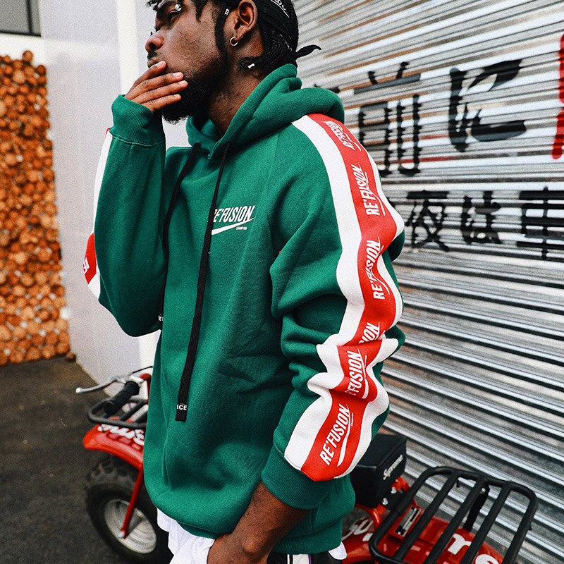 Aolamegs Hoodies Men Side Letter Fleece Hooded Pullover Sweatshirt Men High Street Fashion Hip Hop Streetwear Hoodie Autumn URB1™ Vêtements Streetwear URB1™ Vêtements Streetwear aolameg