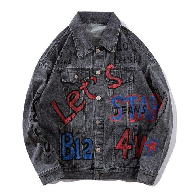 "LET'S ROCK" Veste en Jean Denim - URB1™ - URB1™ Vêtements Streetwear mode boutique streetwear shop