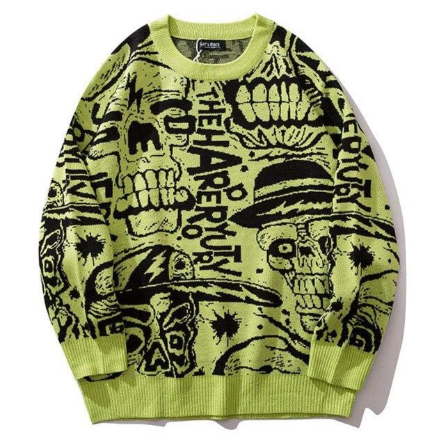 2019 Mens Sweaters Skull Print Streetwear Pullover O-neck Long Sleeve Hip Hop Men Autumn Harajuku Couple Sweaters Loose HZ137 URB1™ Vêtements Streetwear URB1™ Vêtements Streetwear 2019-