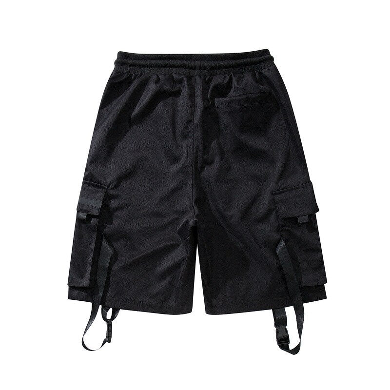 2019 Summer Black Cargo Shorts Men Streetwear Hip Hop Casual Short Trousers Ribbon Design Male Homme Shorts Multi-pocket WG313 URB1™ Vêtements Streetwear URB1™ Vêtements Streetwear 2019