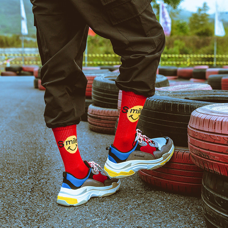 "SMILE" Chaussettes Montantes Streetwear Rouge - URB1™ - URB1™ Vêtements Streetwear mode boutique streetwear shop