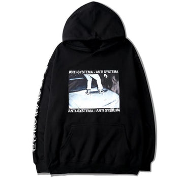 "ANTI-SYSTEMA" Sweatshirt hoodie à capuche Noir - URB1™ - URB1™ Vêtements Streetwear mode boutique streetwear shop