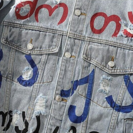 Dark Icon Graffiti Jeans Jacket Men Turn-down Collar Street Men's Jacket Denim Jackets for Men URB1™ Vêtements Streetwear URB1™ Vêtements Streetwear dark-icon-graffiti-jeans-jacket-men-