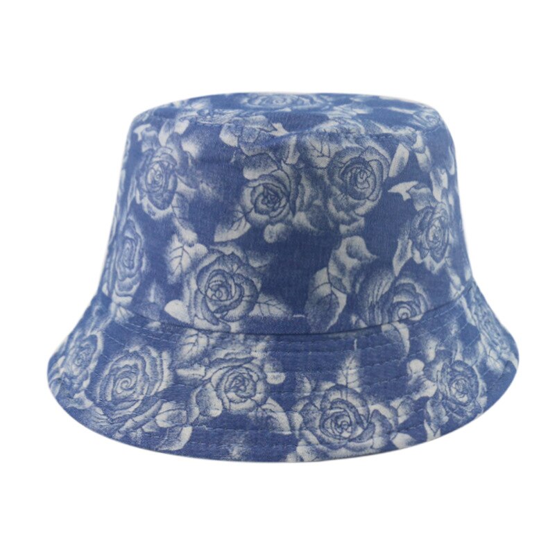 2020 Women Blue Rose Flower Print Cute Bucket Hat Reversible Fisherman Hat Panama Bucket Cap Outdoor Casual Sun Hat Bob Gorros URB1™ Vêtements Streetwear URB1™ Vêtements Streetwear 2020