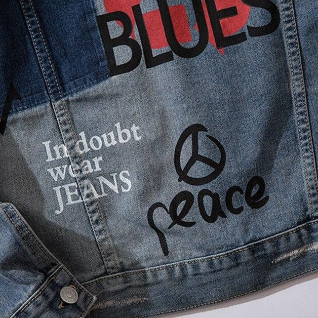 "BLUES" Veste en jean denim - URB1™ - URB1™ Vêtements Streetwear mode boutique streetwear shop