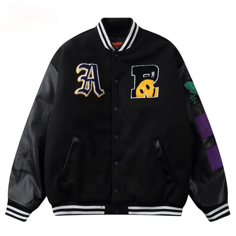 "SMILE" Veste Baseball Bombers Simili-cuir Noir - URB1™