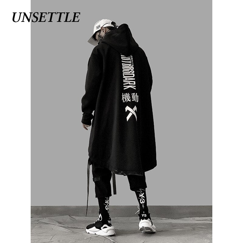 UNSETTLE japanese sweatshirt Mens Oversize Hoodies Long Cloak Hip Hop Gothic Outwear Streetwear Coat Harajuku Style Male Tops URB1™ Vêtements Streetwear URB1™ Vêtements Streetwear unset