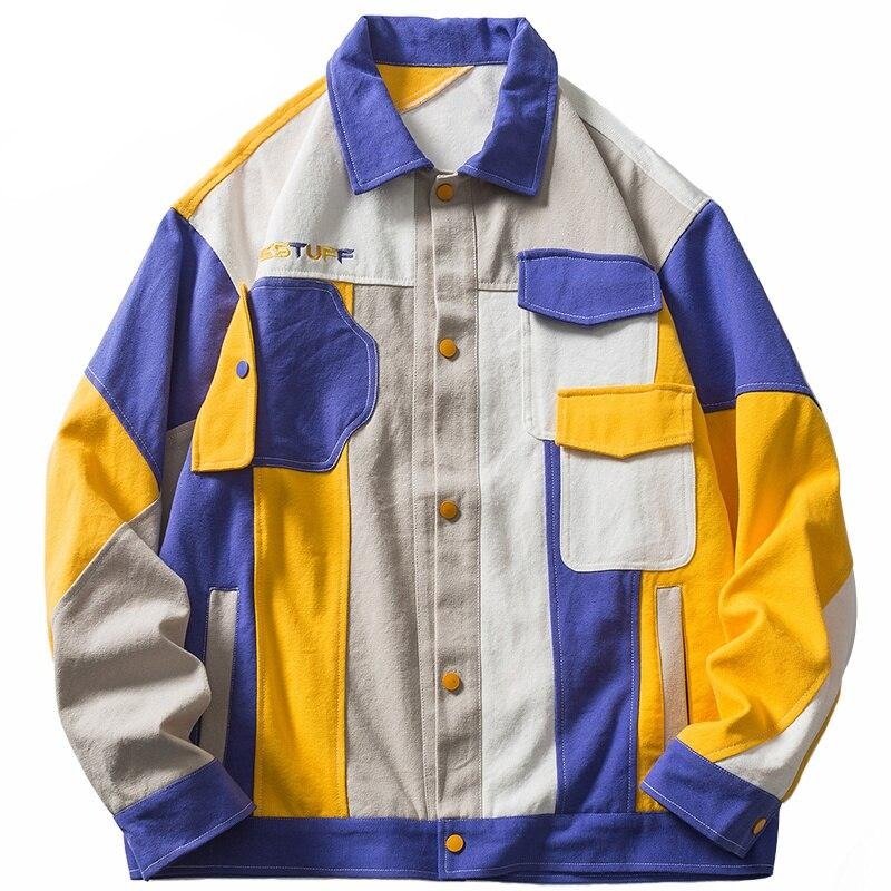 Hip Hop Streetwear Color Block Patchwork Denim Jacket Embroidery Letter Jacket Coat 2021 Men Autumn Harajuku Cotton Jacket Coat URB1™ Vêtements Streetwear URB1™ Vêtements Streetwear hip