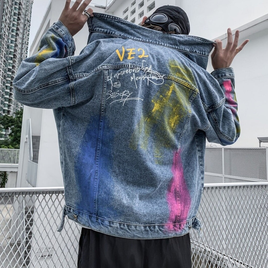 "GRAFFITI" Veste en jean denim Bleu - URB1™ - URB1™ Vêtements Streetwear mode boutique streetwear shop