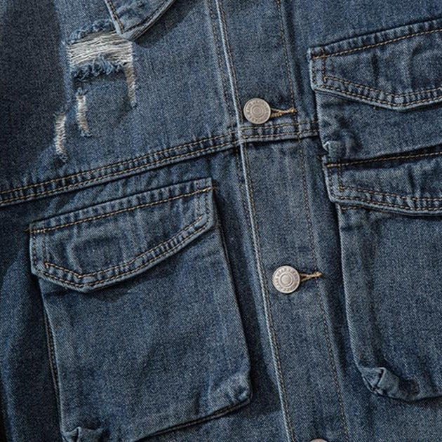 "LET'S ROCK" Veste en jean denim Bleu - URB1™ - URB1™ Vêtements Streetwear mode boutique streetwear shop