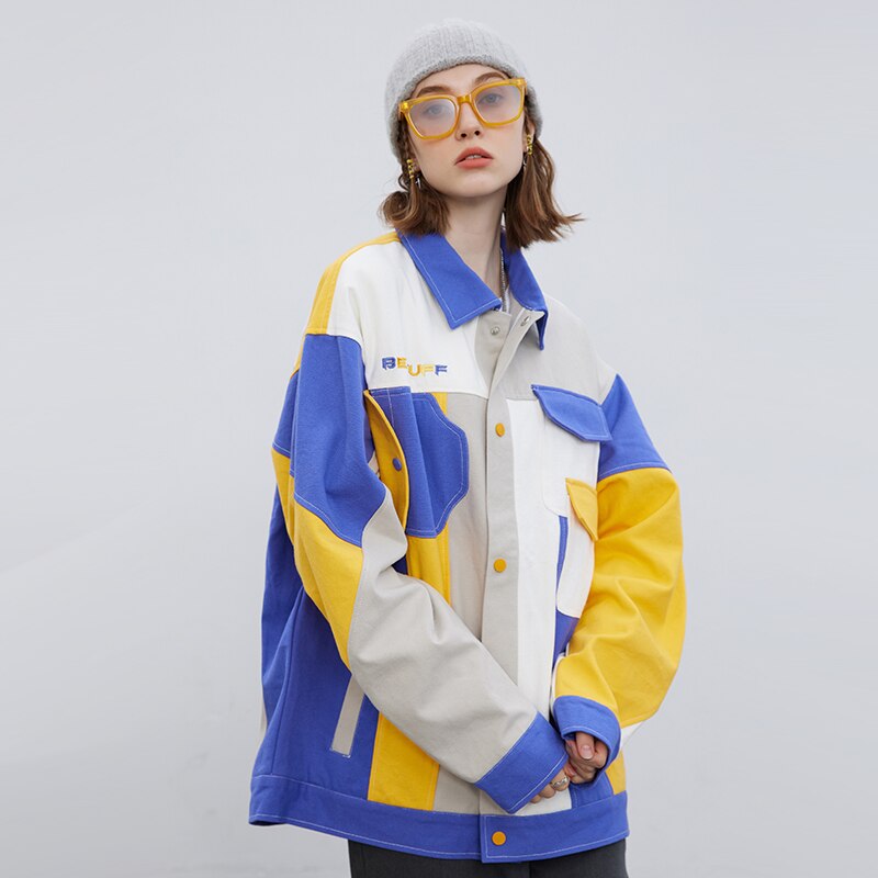 Hip Hop Streetwear Color Block Patchwork Denim Jacket Embroidery Letter Jacket Coat 2021 Men Autumn Harajuku Cotton Jacket Coat URB1™ Vêtements Streetwear URB1™ Vêtements Streetwear hip