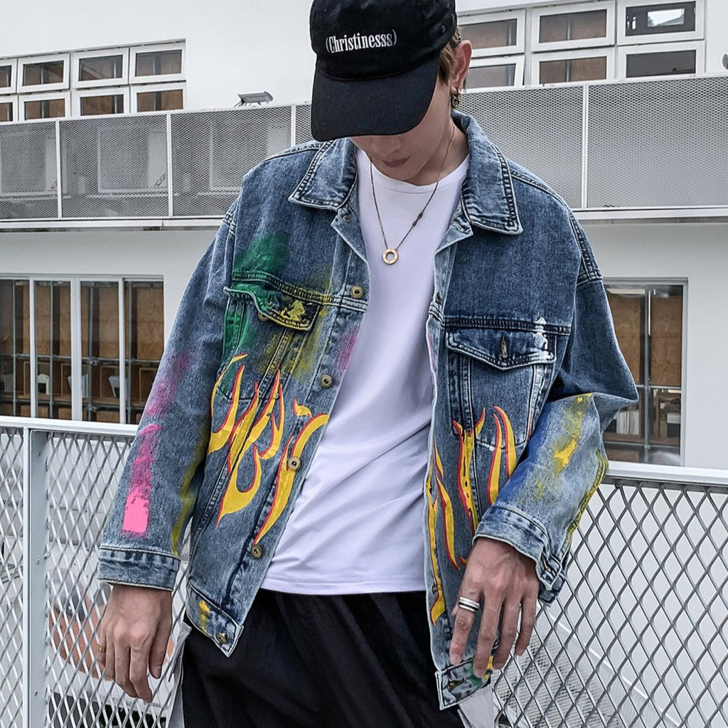"GRAFFITI" Veste en jean denim Bleu - URB1™ - URB1™ Vêtements Streetwear mode boutique streetwear shop
