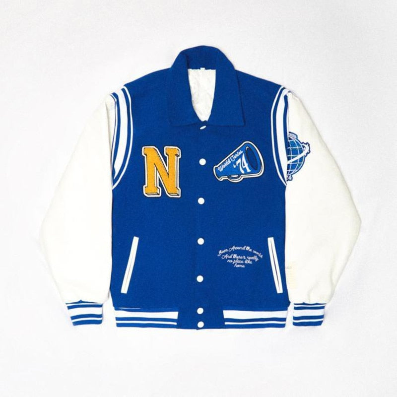 Neutrals Blue Varsity Bomber Jacket Man Contrast Sleeve PU Leather Coats Embroidery Jaded Casual London Baseball Jackets Women URB1™ Vêtements Streetwear URB1™ Vêtements Streetwear neut