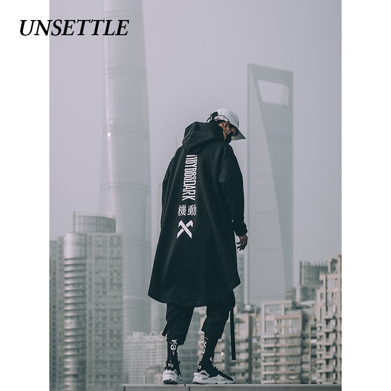UNSETTLE japanese sweatshirt Mens Oversize Hoodies Long Cloak Hip Hop Gothic Outwear Streetwear Coat Harajuku Style Male Tops URB1™ Vêtements Streetwear URB1™ Vêtements Streetwear unset