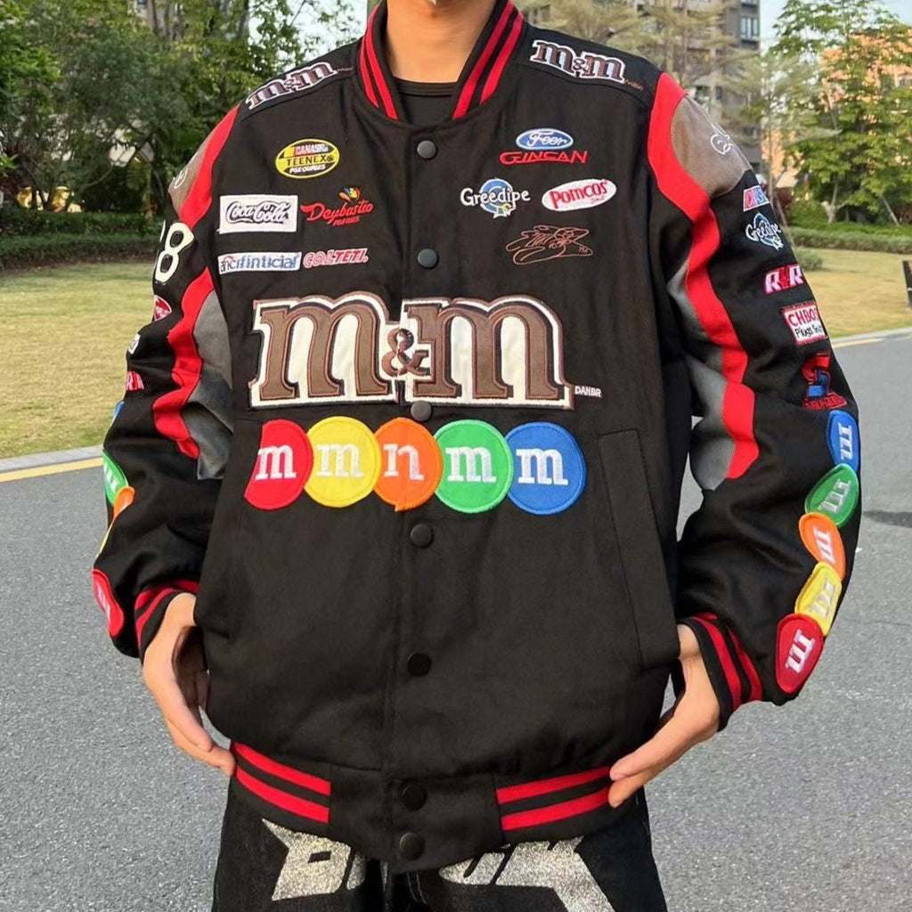 "M&M" Veste Universitaire Jacket Racing Brodée Noir - URB1™