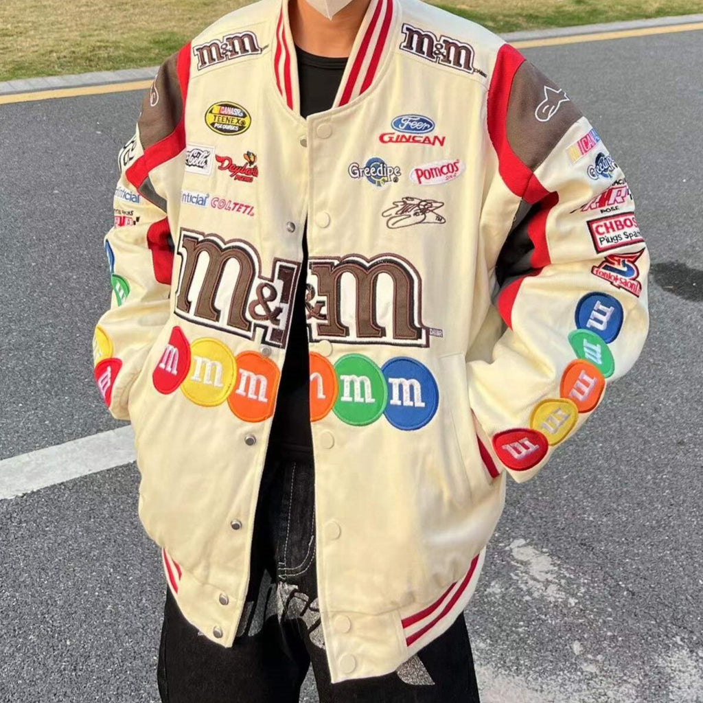 "M&M" Veste Universitaire Jacket Racing Brodée Beige - URB1™