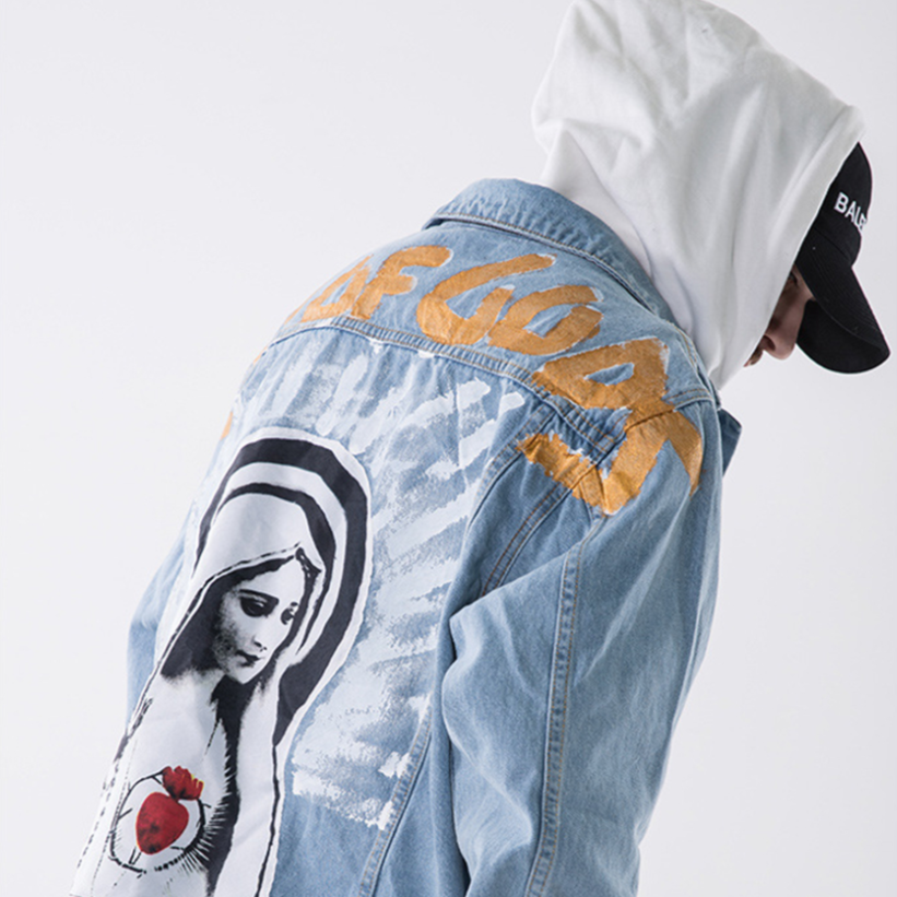 "CITY OF GODS" Veste en Jean bleu Imprimé - URB1™ - URB1™ Vêtements Streetwear mode boutique streetwear shop